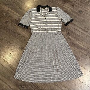 Vintage Michael Phillips dress houndstooth pleated elastic waist